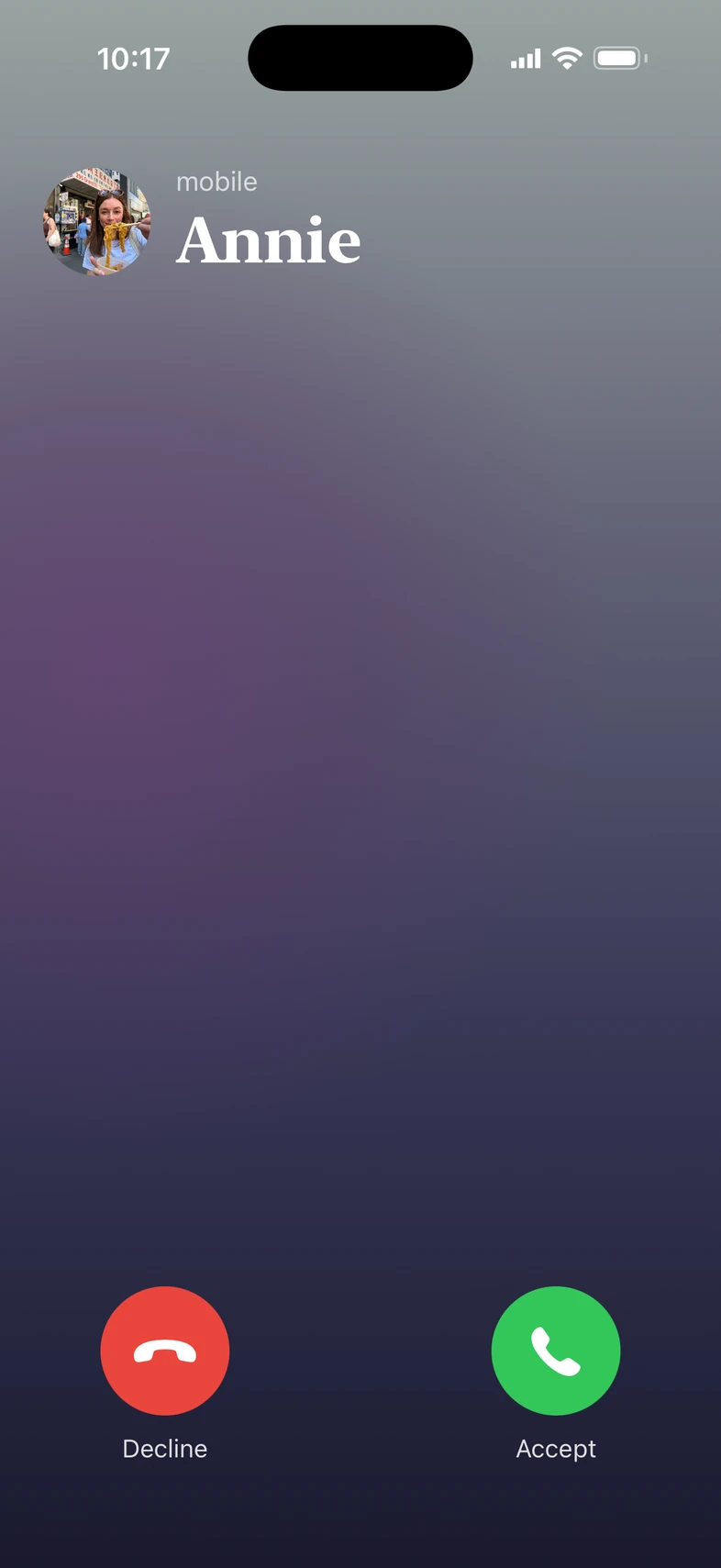 An incoming call showing the caller's avatar.